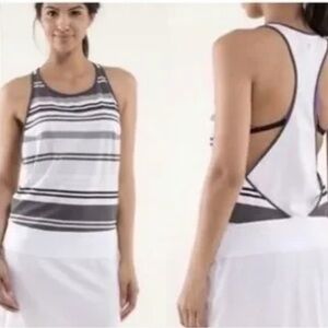 Lululemon Blissed Out Tank Dress White Grey Stripes sz est 8